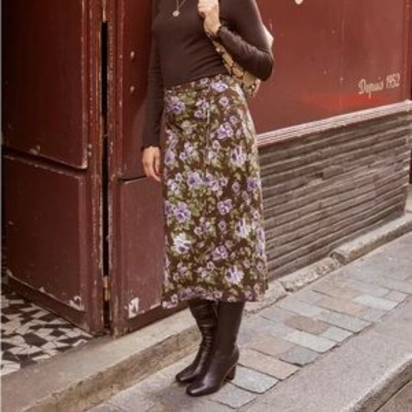 90s Vintage Ralph Lauren Brown Floral Chiffon Autumnal Skirt - Picture 8 of 8